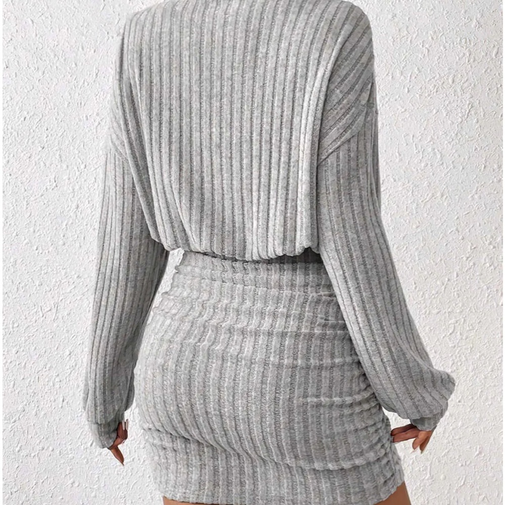 Gray Ribbed Knit Dress - Picture 2 of 3